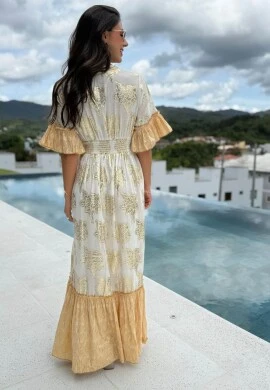 VESTIDO BOHO CHIC COM MANGA - COSH JEANS - Camurça