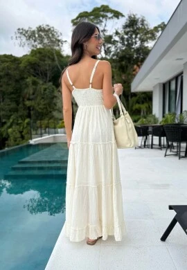 VESTIDO BOHO INDIANO - COSH JEANS - Bege