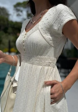 VESTIDO BOHO INDIANO LEASE - COSH JEANS - Bege