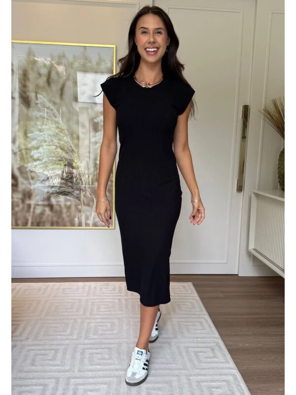VESTIDO CANELADO IRENE - COSH JEANS - Preto