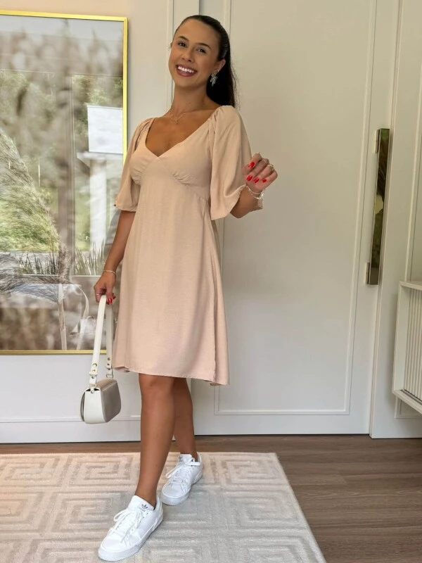 VESTIDO CURTO COM MANGA - COSH JEANS - Bege