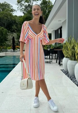 VESTIDO CURTO COM MANGA - COSH JEANS - Listra colorida