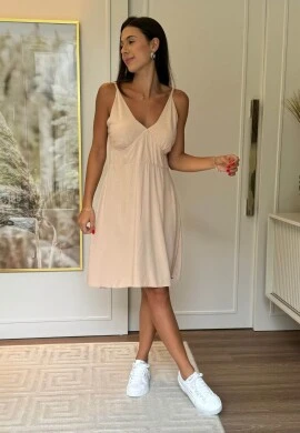 VESTIDO CURTO DE ALCINHA - COSH JEANS - Bege
