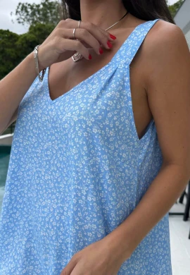 VESTIDO CURTO FLORAL - COSH JEANS - Azul