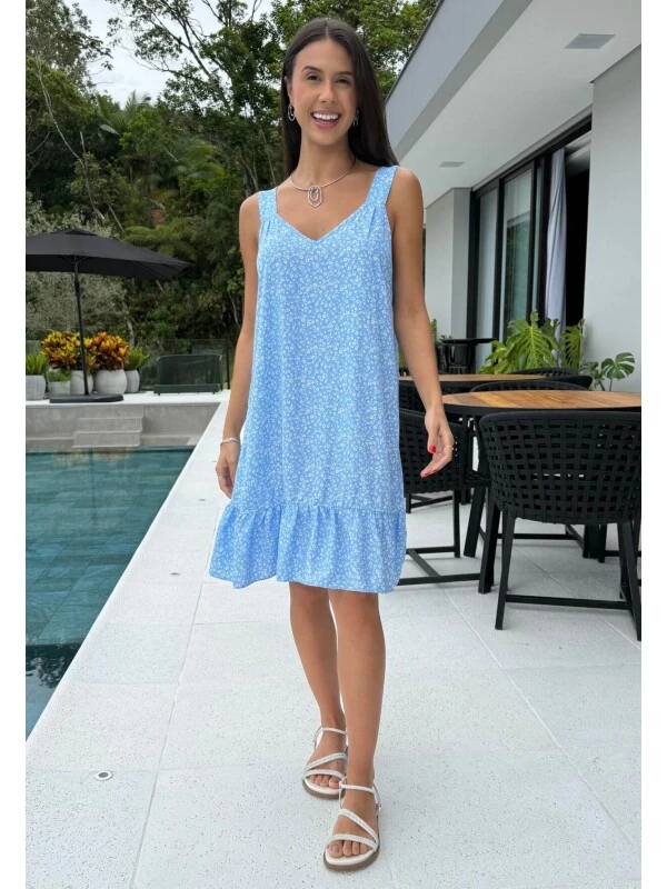 VESTIDO CURTO FLORAL - COSH JEANS - Azul