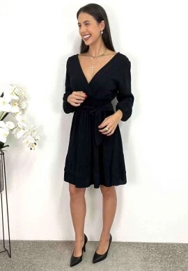 VESTIDO CURTO MANGA LONGA  COSH JEANS - Preto
