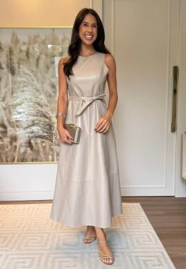 VESTIDO EVASE PU JULI - COSH JEANS - Bege