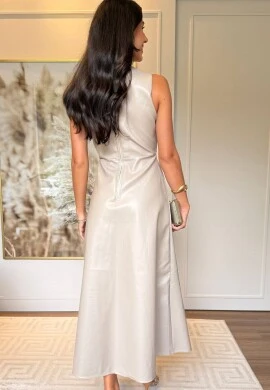 VESTIDO EVASE PU JULI - COSH JEANS - Bege
