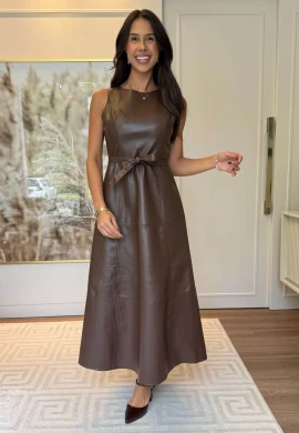 VESTIDO EVASE PU JULI - COSH JEANS - Marrom