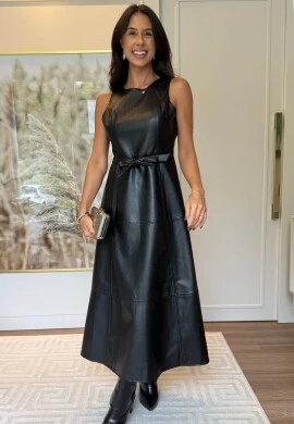 VESTIDO EVASE PU JULI - COSH JEANS - Preto