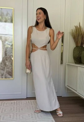 VESTIDO FEMININA MIDI ALFAIATARIA - COSH JEANS - Bege