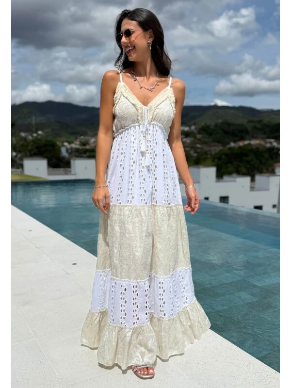 VESTIDO FEMININO BOHO CHIC COM FRANJA - COSH JEANS - Off white