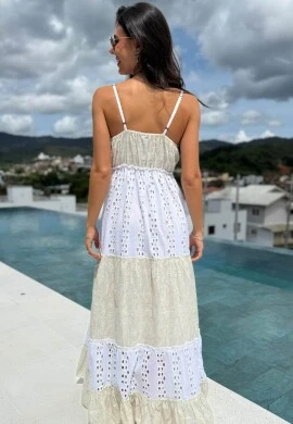 VESTIDO FEMININO BOHO CHIC COM FRANJA - COSH JEANS - Off white