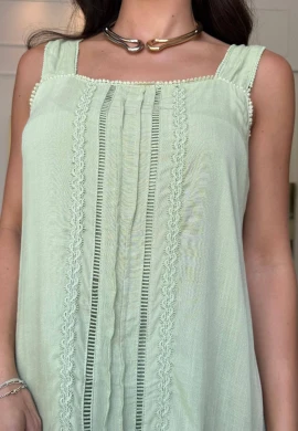 VESTIDO FEMININO BORDADO COM BABADOS - COSH JEANS - Verde maçã
