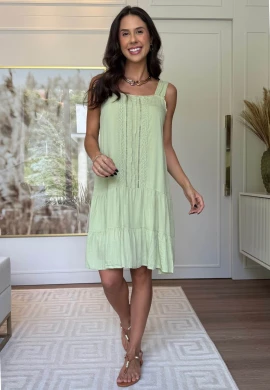VESTIDO FEMININO BORDADO COM BABADOS - COSH JEANS - Verde maçã