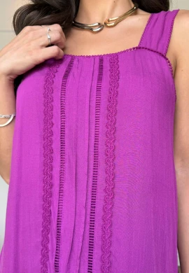 VESTIDO FEMININO BORDADO COM BABADOS - COSH JEANS - Violeta