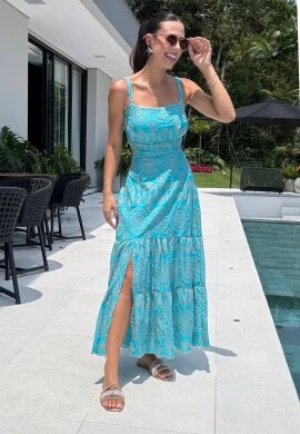 VESTIDO FEMININO BORDADO - COSH JEANS - Azul