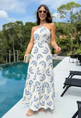 VESTIDO FEMININO BORDADO - COSH JEANS - Azul