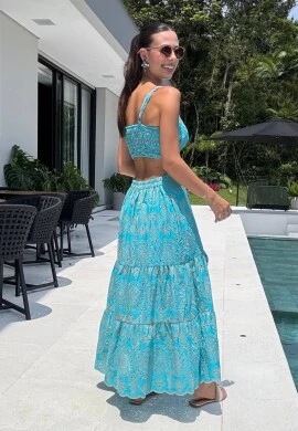 VESTIDO FEMININO BORDADO - COSH JEANS - Azul