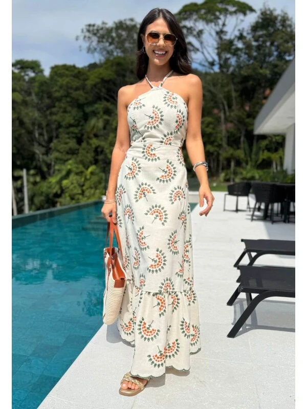 VESTIDO FEMININO BORDADO - COSH JEANS - Laranja