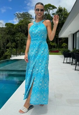 VESTIDO FEMININO BORDADO SANTORINI - COSH JEANS - Azul