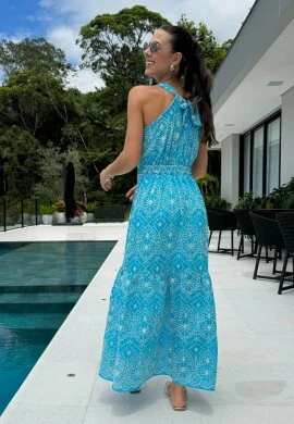 VESTIDO FEMININO BORDADO SANTORINI - COSH JEANS - Azul