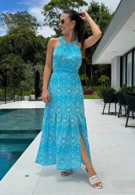 VESTIDO FEMININO BORDADO SANTORINI - COSH JEANS - Azul