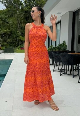 VESTIDO FEMININO BORDADO SANTORINI - COSH JEANS - Laranja