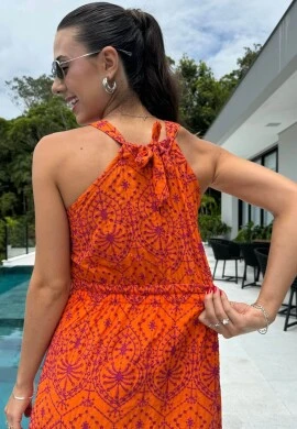 VESTIDO FEMININO BORDADO SANTORINI - COSH JEANS - Laranja