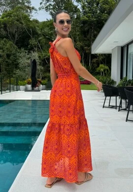 VESTIDO FEMININO BORDADO SANTORINI - COSH JEANS - Laranja