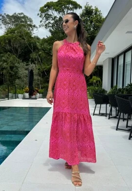 VESTIDO FEMININO BORDADO SANTORINI - COSH JEANS - Rosa