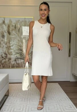 VESTIDO FEMININO CANELADO LUDMILA - COSH JEANS - Bege