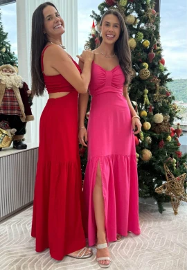 VESTIDO FEMININO COM FENDA LATERAL NATI - COSH JEANS - Pink