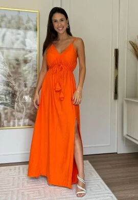 VESTIDO FEMININO DE ALCINHAS - COSH JEANS - Laranja