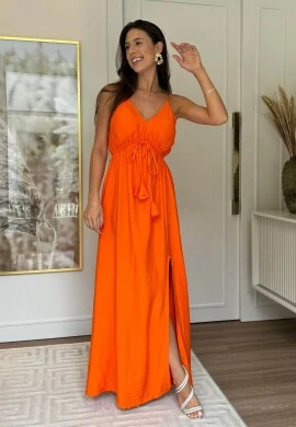VESTIDO FEMININO DE ALCINHAS - COSH JEANS - Laranja