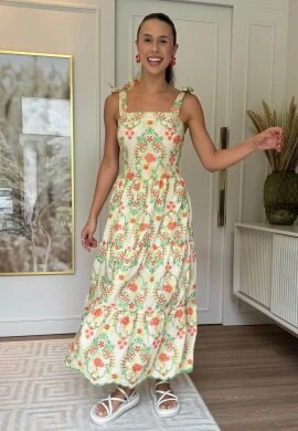 VESTIDO FEMININO DE LAISE BORDADO - COSH JEANS - Laranja