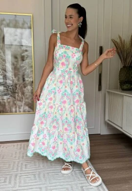 VESTIDO FEMININO DE LAISE BORDADO - COSH JEANS - Verde