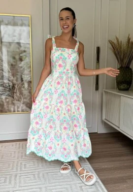 VESTIDO FEMININO DE LAISE BORDADO - COSH JEANS - Verde