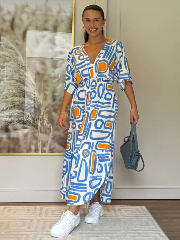 VESTIDO FEMININO ESTAMPADO C/ LASTEX - COSH JEANS - Azul