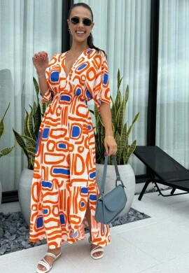 VESTIDO FEMININO ESTAMPADO C/ LASTEX - COSH JEANS - Laranja