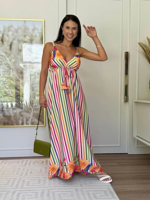 VESTIDO FEMININO ESTAMPADO - COSH JEANS - Off listrado