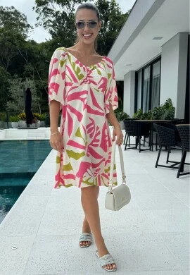 VESTIDO FEMININO ESTAMPADO CURTO - COSH JEANS - Rosa