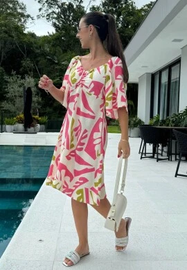 VESTIDO FEMININO ESTAMPADO CURTO - COSH JEANS - Rosa