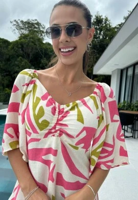 VESTIDO FEMININO ESTAMPADO CURTO - COSH JEANS - Rosa