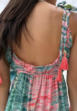VESTIDO FEMININO INDIANO COM LASTEX - COSH JEANS - Verde bebe