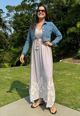 VESTIDO FEMININO JACAR ESTAMPADO - COSH - Cinza