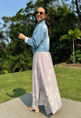 VESTIDO FEMININO JACAR ESTAMPADO - COSH - Cinza