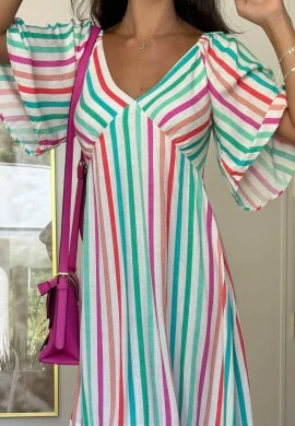 VESTIDO FEMININO LONGO LISTRAD - COSH JEANS - Listrado