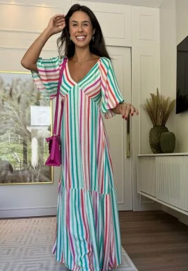 VESTIDO FEMININO LONGO LISTRAD - COSH JEANS - Listrado