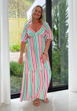 VESTIDO FEMININO LONGO LISTRAD - COSH JEANS - Listrado